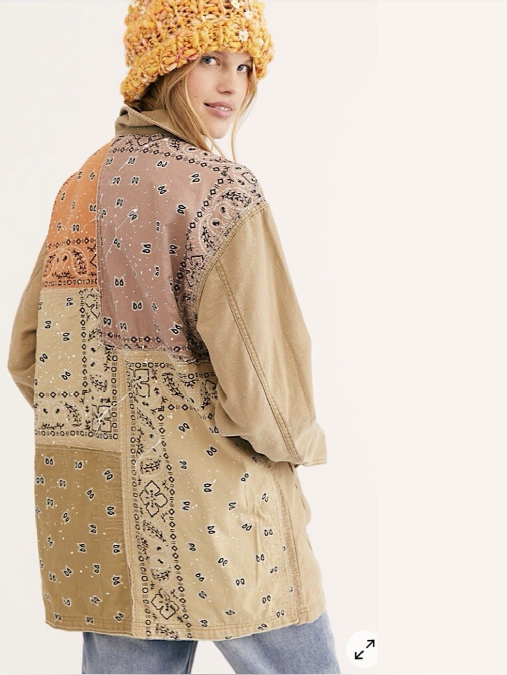 Free People New Tan Patchwork Bandana Oversized Jacket Cargo